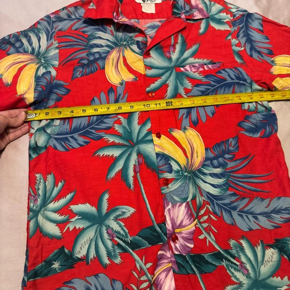 Vintage Hilo Hattie Hawaii Red Tropical Hawaiian Shirt Mens L Cotton - Picture 5 of 6